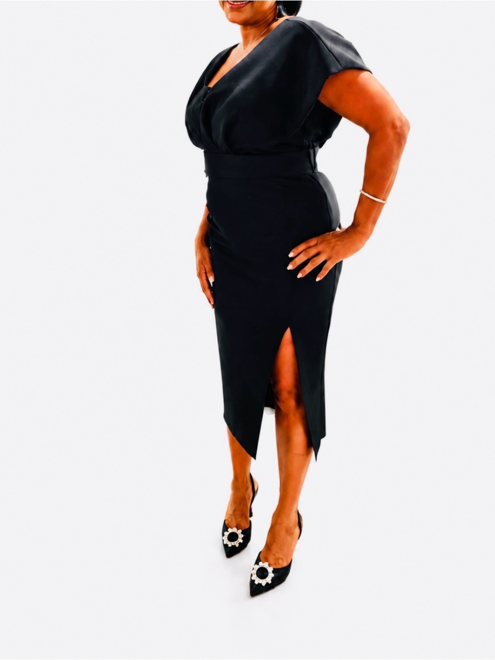Elegant One-Shoulder Black Midi Dress